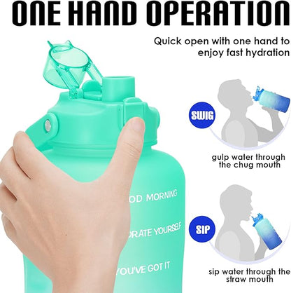 HydroPal 1 Gallon Water Bottles with Straw, 128 oz Water Bottle BPA Free Innovative 2-IN-1 Lid Gym Bottle with Times to Drink Motivational, Large for Sports Fitness Camping Water Jug （13.8X5.5 inch）