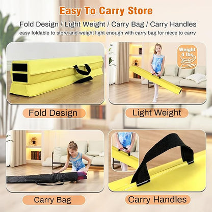 MARFULA 6 FT / 8 FT / 9 FT Folding Gymnastics Beam Foam Balance Floor Beam - Extra Firm - Suede Cover - Anti Slip Bottom with Carry Bag for Kids/Adults Home Use