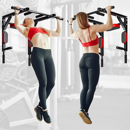 2 in 1 Pull Up Bar,Wall Mounted Pull Up Bar Chin Up for Home Gym Workout,Pull Up Bar Dip Station,Power Tower Set,Heavy Duty Pull-up Chin Up Bar,Indoor Fitness Equipment 440lbs Black