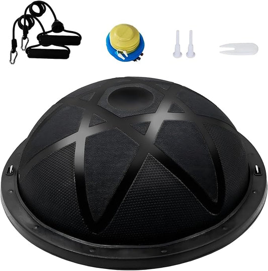 Half Exercise Ball Trainer 23 inch Balance Ball Trainer 1500lbs Capacity Stability Ball with Resistance Bands & Foot Pump, Strength Fitness Ball for Home Gym Full Body Workout