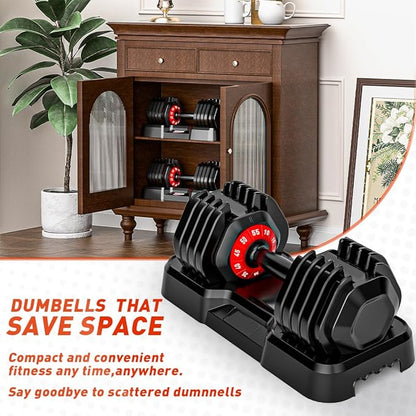 25/55lb Pair Adjustable Dumbbell Set, Adjustable Dumbbells Set of 2, 5 in 1/10 in 1 Free Weights Dumbbells Set with Anti-Slip Texture Handle, Weight Set For Home Gym Suit both Men and Women