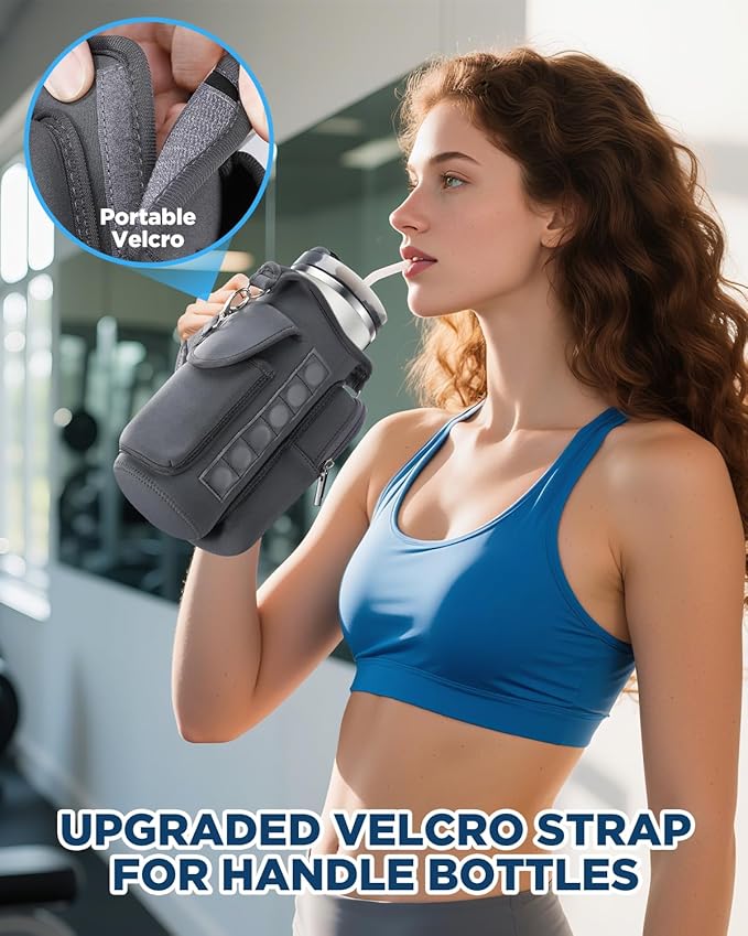 Magnetic Gym Bag Water Bottle Carrier Holder with Phone Pockets & Shoulder Strap for Men Women,Water Bottle Holder, Gym Pouch, Crossbody Bag for Travel, Sports, Work, Fitness - Dark Gray