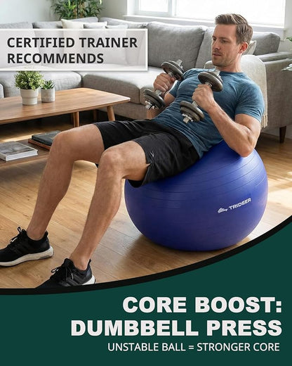 Trideer Exercise Ball for Yoga, Pilates & Fitness – Stability Ball Equipment for Home Gym & Office Chair, Core & Balance Training Accessories, Physical Therapy Equipment, Quick Pump Included, 5 Sizes