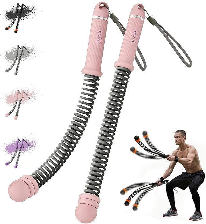 Soulyis Adjustable Ropeless Battle Ropes for Quiet Home Gym - Cordless Training Rope, Weighted Workout Ropes for HIIT, No-Jump Training & Full-Body Exercise,Fitness Equipment (Advanced Pink)