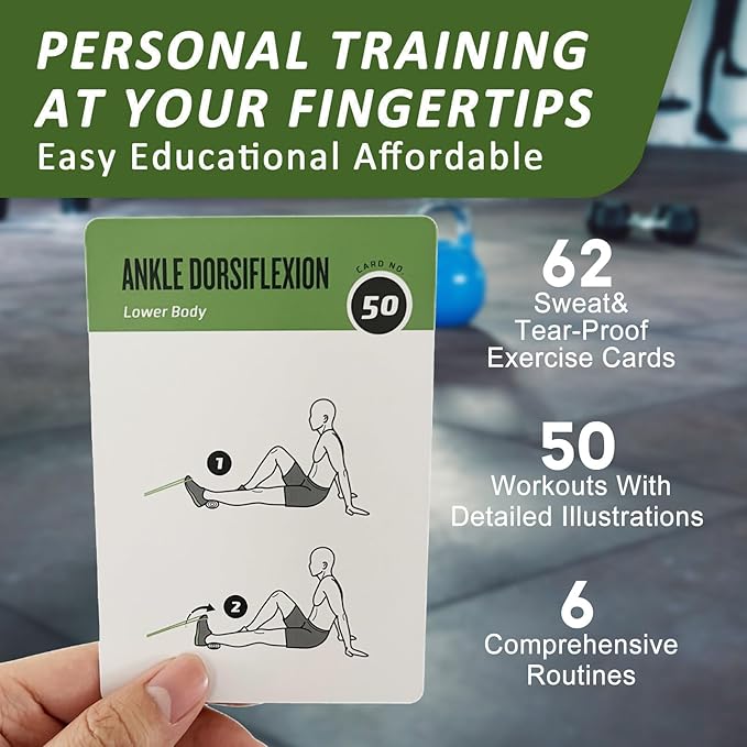 Resistance Belt Workout Cards, 62 Exercises Cards Deck Large Size 5" x 3.5" Fitness Cards for Women & Men, Beginner Fitness Guide to Training Exercises at Home or Gym