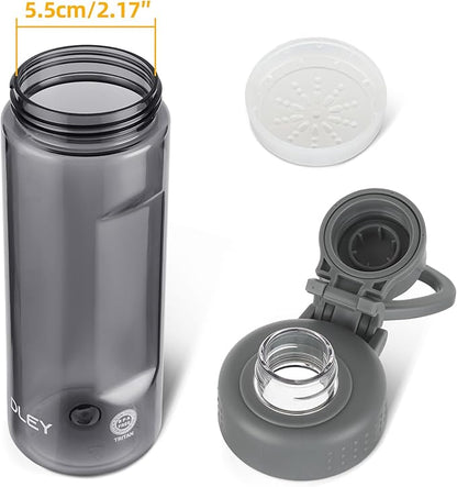 OLDLEY Water Bottles 20oz BPA Free Tritan Water Bottle with Carry Handle and Spout Lid, Leakproof Kids Water Bottle for Home,Travel, School, Outdoors, Gray