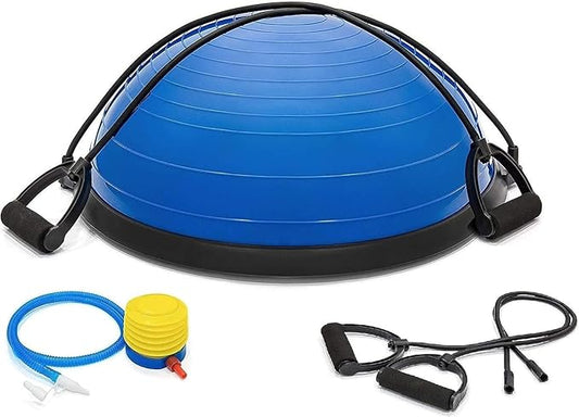Half Exercise Ball Trainer - Balance Yoga Ball with 2 Straps, Resistance Bands & Foot Pump - Stability & Core Strength Board for Home Gym, Pilates, Fitness, Balance, Full Body Workouts