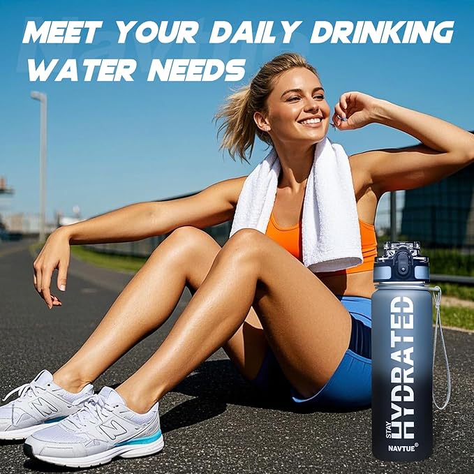 Water Bottle, 16oz Sports Water Bottles with Time Marker Wide Mouth, Motivational and Leakproof Drink Bottle, BPA Free Tritan with Carry Strap for Gym Fitness Outdoor(1 Bottle)