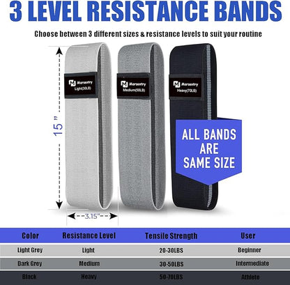 Hip Resistance Bands Set with Exercise Band, 3 Levels, Carry Bag and Guide, Multi-Colour