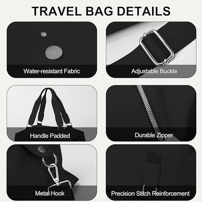 Gym Bag for Women Weekender Carry on Bags Dance Yoga Tote Travel Duffle Personal Item Bag with Wet Pocket Toiletry MakeupBag for Men Sport Trips Hospital Black