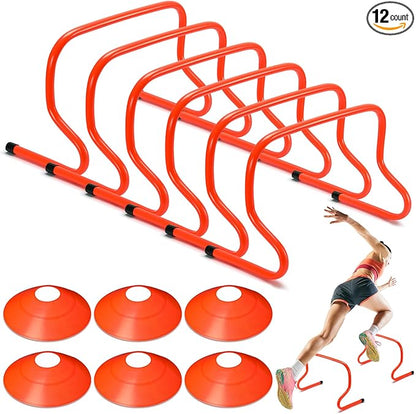 6 Sets 12" Speed Agility Training Hurdles for Athletes Soccer Training Hurdles Agility Training Equipment with Marker Cone Adjustable Training Hurdle Plyometric Hurdles for Basketball