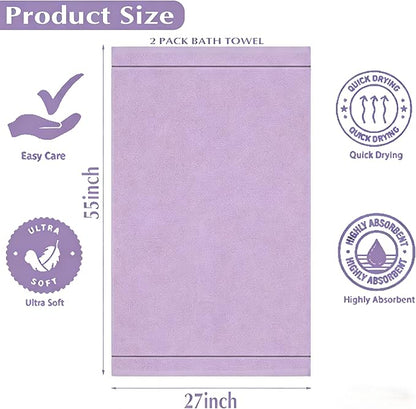 2-Pack Microfiber Bath Towels (27x54 Inches) - Ultra Soft & Quick Dry, 3X Absorbency, Lightweight for Gym, Yoga, Travel & Spa - Perfect for Home, Fitness & Post-Workout