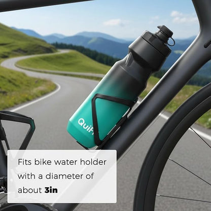 QuiFit Bike Water Bottle 2-Pack, 32oz Squeeze Bottles BPA Free, Leak Proof, Reusable Sport Jug with Dust Cover, Fit Most Bike Holders, for Cycling (Black Green+Black Orange, 32 Ounces)