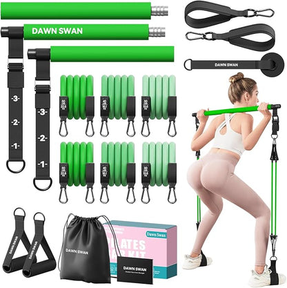Pilates Bar Kit with Resistance Bands – Adjustable Home Gym Workout Equipment for Women & Men – Portable Pilates Equipment for Squats, Yoga & Full Body Toning