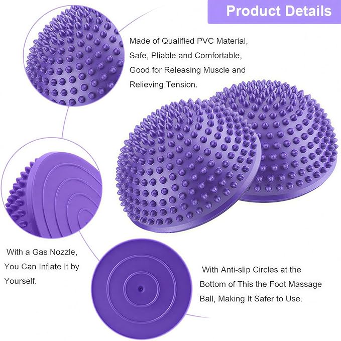 Foot Massage Ball, Inflatable Half Yoga Balls Massage Point Exercises Trainer Fitness for Kids Adults Sports Foot Massages