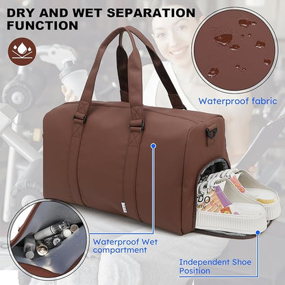 NOL Waterproof Gym Duffle Bag for Men & Women with Shoe & Wet Compartments, Multiple Pockets | Adjustable Shoulder Strap for Sports, Travel, Fitness, Workout & Hospital Use, Coffee