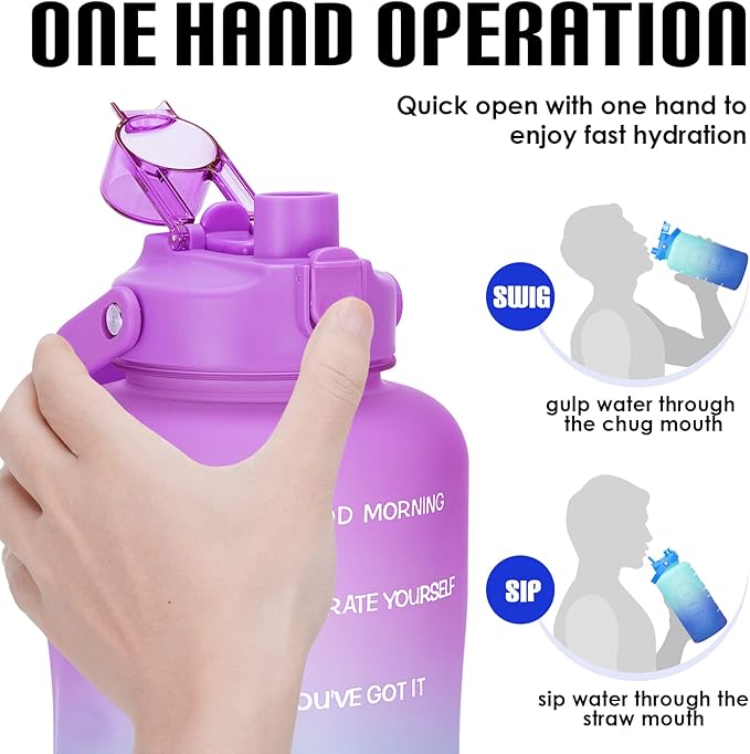 HydroPal 1 Gallon Water Bottles with Straw, 128 oz Water Bottle BPA Free Innovative 2-IN-1 Lid Gym Bottle with Times to Drink Motivational, Large for Sports Fitness Camping Water Jug （13.8X5.5 inch）