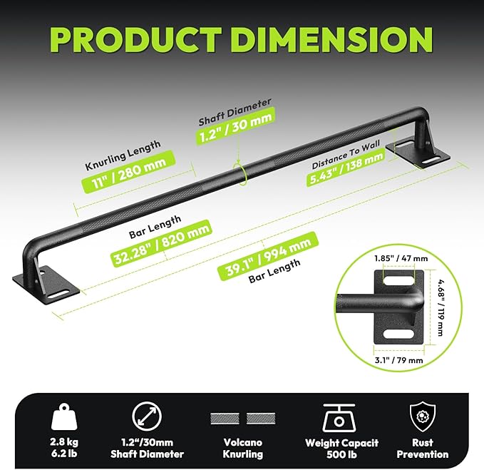 Pull Up Bar for Doorway and Wall Mount - Chin Up Bars for Home Gym, 36‘’/52‘’ in Upper Body Workout Equipment with 500 lbs Capacity, Portable Thickened Steel Construction, Joist Mounted
