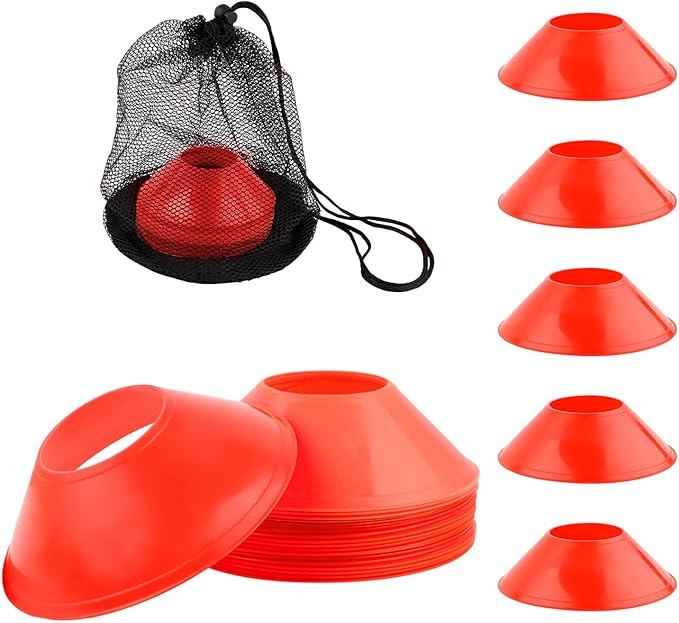 25pcs Soccer Cones for Sports Training, Mini Football Cones & Mesh Bag Flexible Agility Cones Premium Training Cones for Basketball Football Running Drills Sports Games Skating Kids