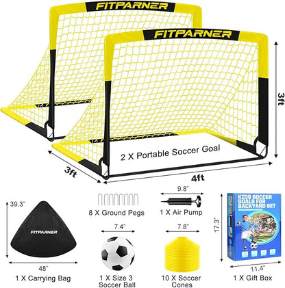 Kids Soccer Goals for Backyard Set - 2 Pack of Portable Pop Up Soccer Nets with Ball,Cones,Complete Training Equipment Kit for Toddler,Youth,Kids Age 3-14,Outdoor Sports Game