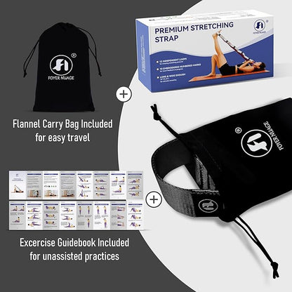 Stretch Bands for Exercise, Non Elastic Yoga Stretching Strap with Loops, 3.8cm x 2.45m, Stretching Bands for Physical Therapy, Yoga, Pilates, Dance, Gymnastics Exercise