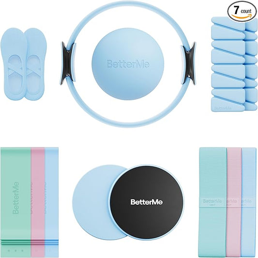 BetterMe Pilates Studio Kit – Pilates Ring, Pilates Ball, Resistance Bands & Sliders – Complete Pilates Equipment Set for Women – Home & Studio Pilates Workout Kit