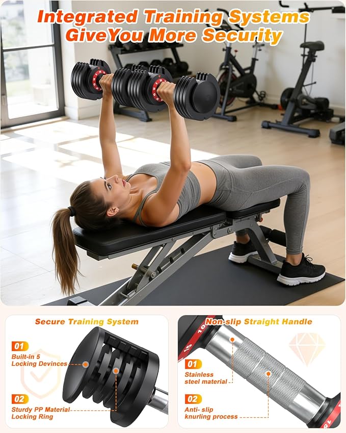XDDIAS Adjustable Dumbbell Set of 2, 25/55/80/90LB Dumbbell Set- 1-Hand Fast Adjustment with Anti-Slip Handle, Compact Free Weights Dumbbells Set for Men/Women Home Gym Strength Training Equipment
