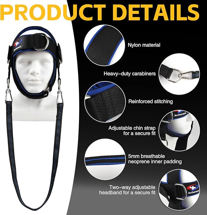 Fitness Neck Head Harness Trainer, Adjustable Chin Strap and Head Harness Strength, Neoprene Neck Exerciser for Weight Lifting, Home and Gym Use