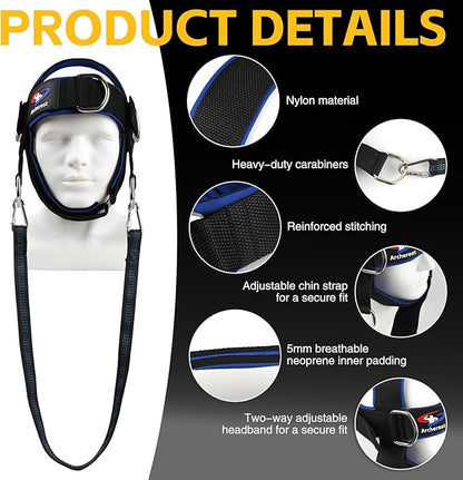 Fitness Neck Head Harness Trainer, Adjustable Chin Strap and Head Harness Strength, Neoprene Neck Exerciser for Weight Lifting, Home and Gym Use