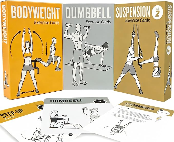 Bodyweight & Dumbbell & Suspension2 Workout Cards - 150 Large 5"x3.5" Exercise Cards with 36 Strength Moves, Home & Gym Fitness Cards for Men & Women, Beginner Fitness Guide