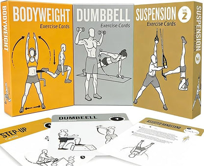 Bodyweight & Dumbbell & Suspension2 Workout Cards - 150 Large 5"x3.5" Exercise Cards with 36 Strength Moves, Home & Gym Fitness Cards for Men & Women, Beginner Fitness Guide