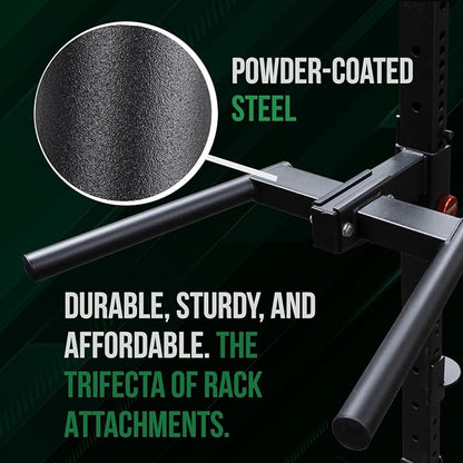 Dip Bar Station For Tricep Dips, Bodyweight Training, Calisthenics, Attaches to 2"x3" Rigs, Cages, Squat Racks with 5/8" Hardware, Angular Bar Layout