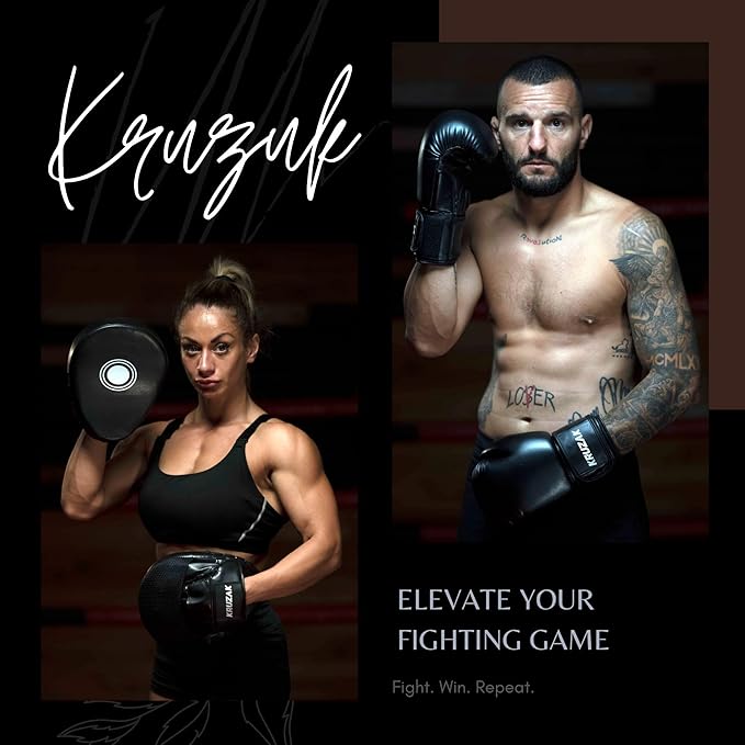 Kruzak Plain Focus Mitts and Boxing Gloves Set for Kickboxing and Muay Thai MMA Training - Fitness Kit with Punching Pads for Martial Arts and Karate