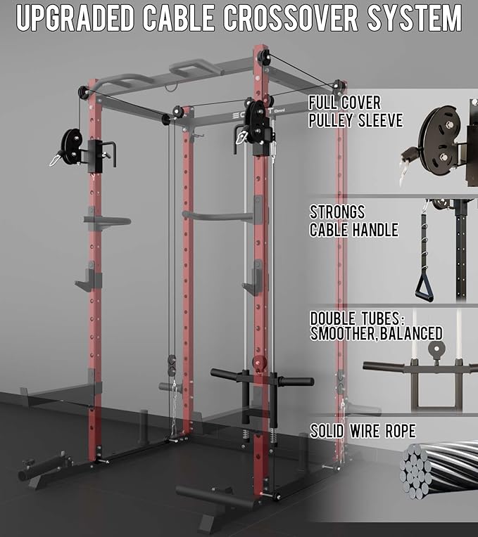 Eonfit E2 Power Cage，1500LB Squat Rack with Cable Crossover System.Multi-Function Power Rack for Home Gum.All-in-One Squat Rack with More Training Attachments
