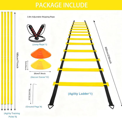 Agility Training Set for Soccer & Football - 20FT Speed Ladder, 12 Cones, and Training Aids for Kids Youth Sports Practice, Footwork Drill Kit