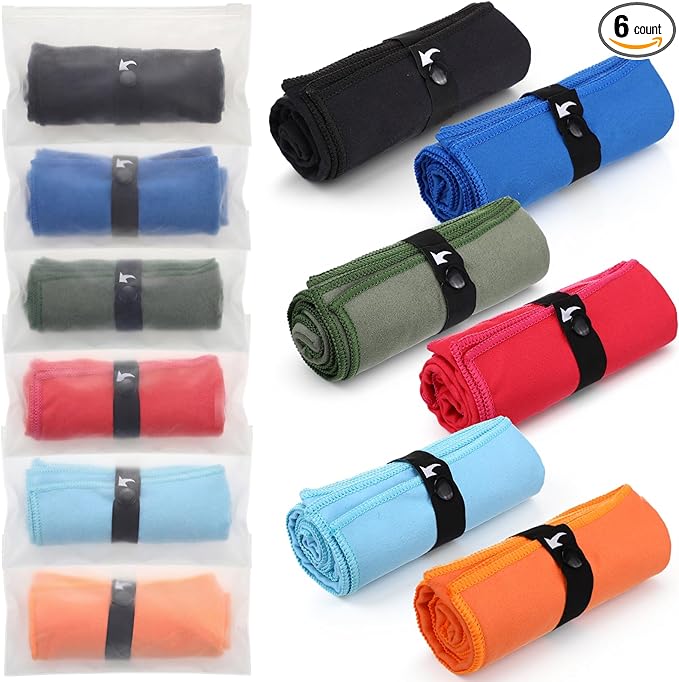 6 Pack Microfiber Gym Towels 31.5"x15.7" Quick Dry Highly Absorbing Sweat Workout Towel for Women Men Microfiber Yoga Sweat Rag for Fitness, Sports, Swimming, Tennis, Camping, 6 Colors