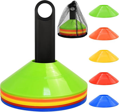 RUBY.Q 50/100/200pcs Disc Cones, Soccer Cones, Basketball Cones with Carry Bag and Holder, Football, Soccer, Basketball Training Equipment, 5 Colors