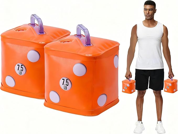 Travel Dumbbells, Water Filled Dumbbells Set, Fitness Exercise Dice 15/20 lbs, Portable Fitness Equipment, Fun for Strength Training, Core Training