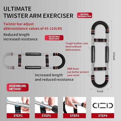 Twister Arm Trainer for Men 5 Level Resistance (45-110 lbs) Chest Workout Equipment for Women Exerciser Bar Biceps Triceps Forearm Abdominal Thigh Back Muscle Exerciser