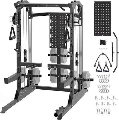 Power Cage, 2000LB Power Rack with Dual Independent Pulley System, Squat Rack with Adjustable Cable Crossover, Multi-Function Home Gym Workout Machine for Home