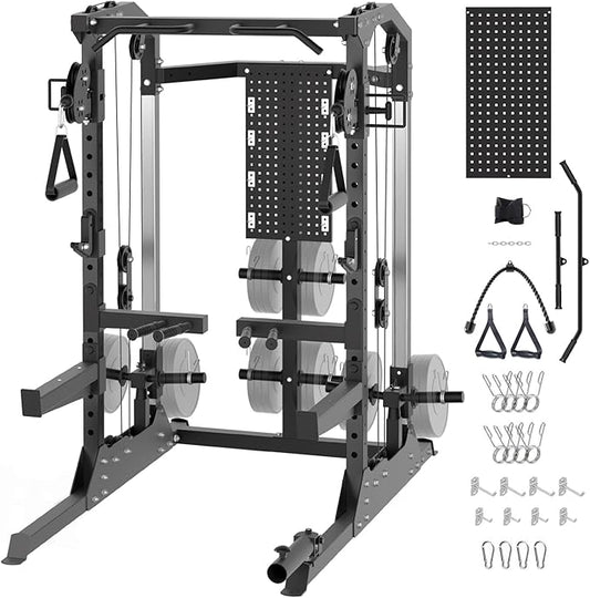 Power Cage, 2000LB Power Rack with Dual Independent Pulley System, Squat Rack with Adjustable Cable Crossover, Multi-Function Home Gym Workout Machine for Home