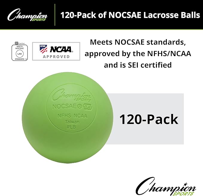 Champion Sports Lacrosse Balls – Official Size SEI Certified, Multi-Color Packs of 3, 6, or 12 for Practice & Games