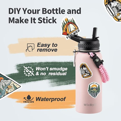 32 oz Insulated Water Bottle with Straw, Stainless Steel Triple Wall Vacuum Sports Water Jug, Leakproof Hydro Cup Flask with Paracord Handle & Straw Spout Lids & DIY Stickers