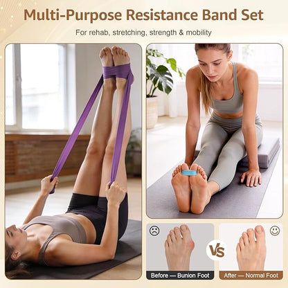 Natural Cork 5 in 1 Balance Board Kit, Foot & Ankle Strengthener with Massage Roller, Ball, Toe & Yoga Resistance Bands, Balance Trainer for Stability, Foot Strength, Pain Relief & Home Fitness