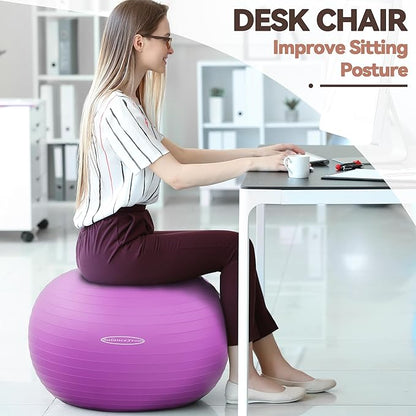 Fitvids Exercise Ball for Fitness, Yoga, Pilates with Quick Pump, Anti-Burst Slip Resistant Balance Ball
