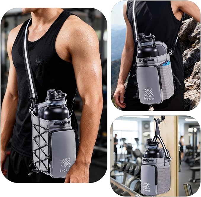Magnetic Gym Bag for Water Bottle – Fits Up to 46oz, Sling Water Bottle Holder with Strap & Phone Pocket, Magnetic Workout Bag for Gym, Fitness, Outdoor, Men & Women