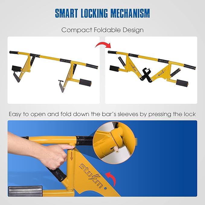 STOZM MultiEx Chin Up Bar – Doorway Chin Up Bar with Multiple Color Options, Push Up Capability, TPE-Protected Grip Positions, Smart Locking Mechanism and 450lbs Weight Capacity