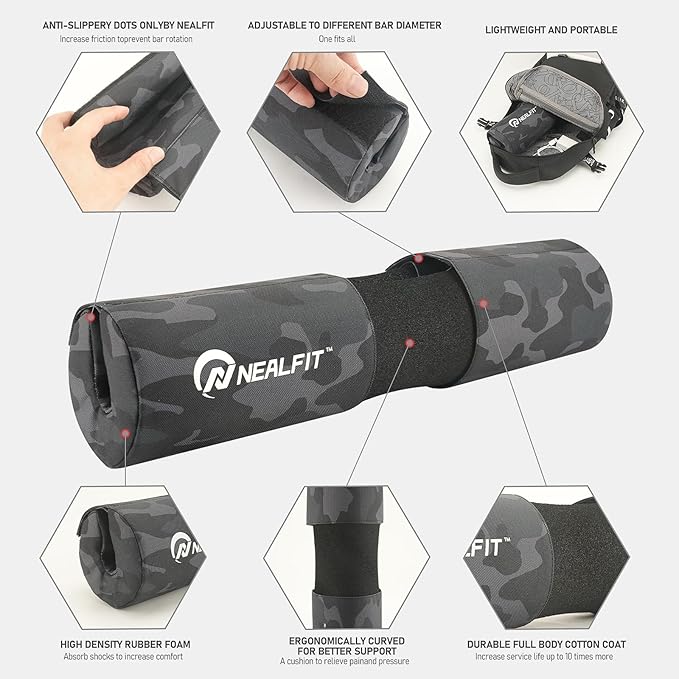 Barbell Squat Pad with Thick Nylon Padding, Hip Thrust Pad for Squats, Lunges, Neck Shoulder Squat Pad for Olympic or Standard Bars