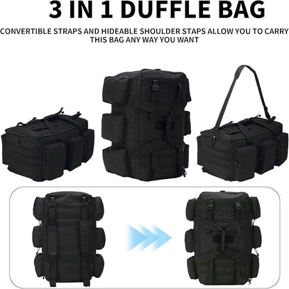 3 In 1 Military Duffel Bag 50L Gym Bag for Men Convertible Weekender Backpack for Sports Travel Basketball