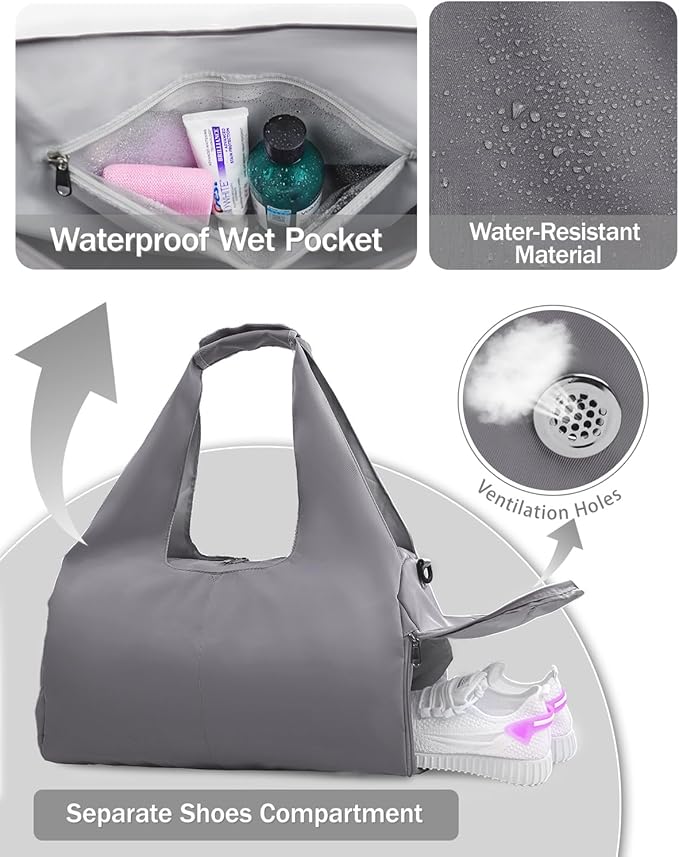 Gym Bag for Women with Shoe Compartment Yoga Mat Bag with Wet Pocket and Water Bottle Holder Weekender Bag with Strap